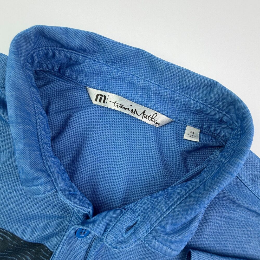 TravisMathew Blue Striped Polo Shirt M Golf Casual Logo - Picture 3 of 10